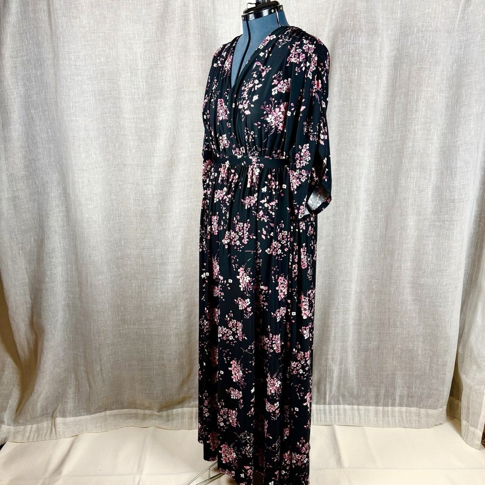Cherry Blossom Print Dress Caftan Size 3X 26 28 Black Tie Back Whimsigoth - Picture 6 of 14